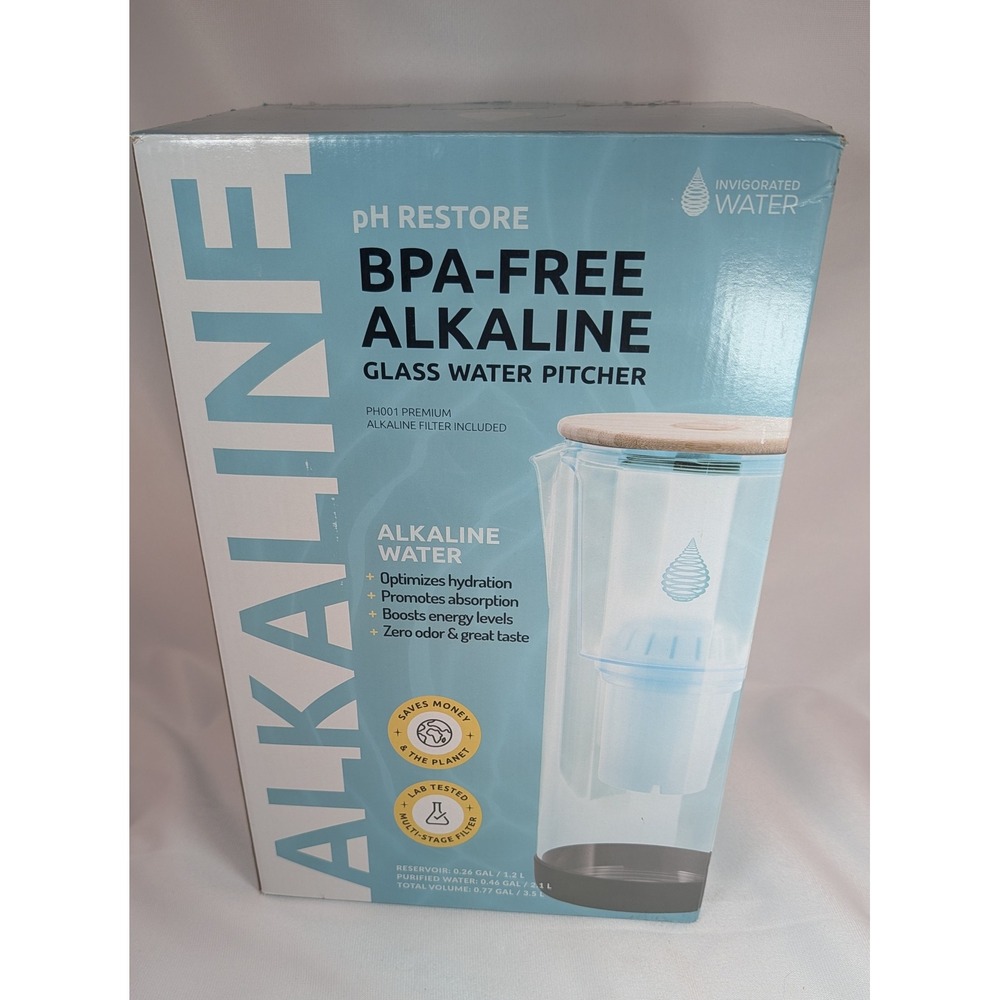 Invigorated Water pH RESTORE Alkaline Glass Water Pitcher 3.5L Bamboo Lid PH001
